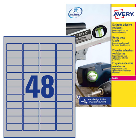 Avery L6009-8 Argent Imprimante d'étiquette adhésive étiquette à imprimer - Étiquettes à imprimer (Argent, Imprimante d'étiquett