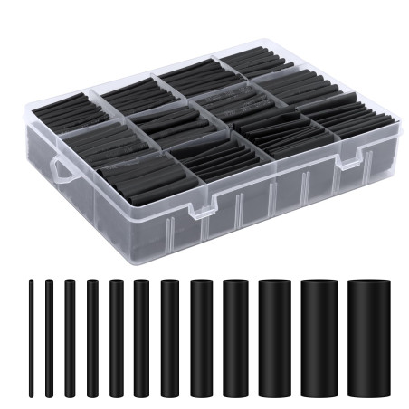 VMUTGA 900 Pièces Gaines Thermorétractables, 12 Tailles Tube Thermorétractable Noir Ratio 2:1 Manchon Thermoretractable Kit de T
