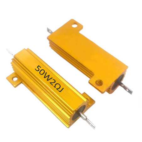 Mdurian 2 X Résistances 50W 2 Ohm 5% Aluminium Boîtier Résistances de Charge Châssis Monté Logement Plaque d'or Fil Enroulé