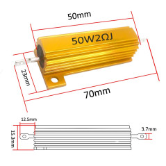 Mdurian 2 X Résistances 50W 2 Ohm 5% Aluminium Boîtier Résistances de Charge Châssis Monté Logement Plaque d'or Fil Enroulé