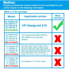 LCL Cartouche d'encre Compatible 82 CH565A C4911A C4912A C4913A (1Noir 1Cyan 1Magenta 1Jaune) Remplacement pour HP DesignJet Pri