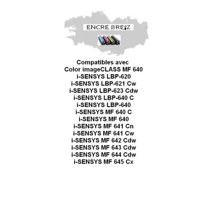 ENCRE BREIZ Toner Compatible Cyan pour Canon Image Class MF640C MF641CW MF642CDW MF643CDW MF644CDW MF645CX LBP621CW LBP622CDW LB