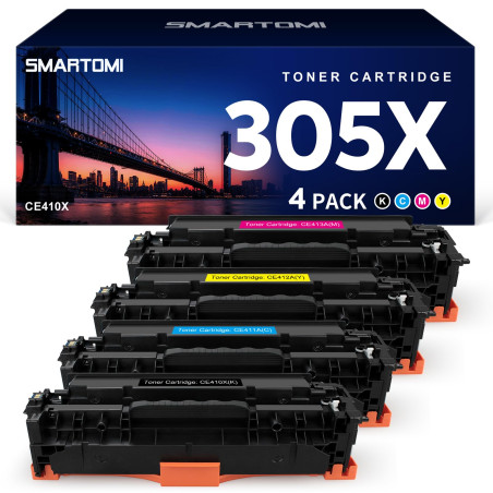 SMARTOMI Cartouches de Toner CE410X CE411A CE412A CE413A Compatibles pour HP 305A LaserJet Pro M351 M375 M451 M475 (Pack de 4)