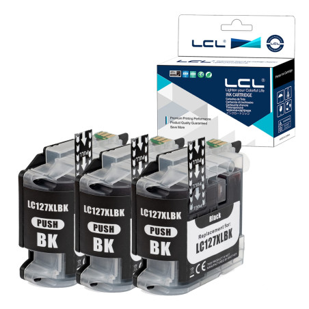LCL Cartouche d'encre Compatible LC127 LC127XL LC127XLBK LC125XL (3 Noir) Remplacement pour Brother MFC-J4410DW/J4510DW/J4610DW