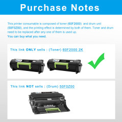 LCL Cartouche de Toner Compatible 60F2000 60F200E 602E 2.5K (2Noir) Remplacement pour Lexmark MX310 MX310dn MX410 MX410de MX510 