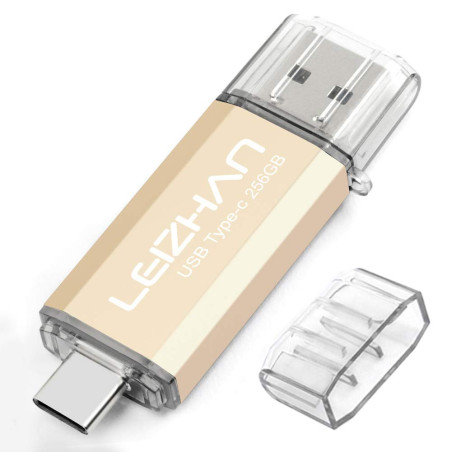 LEIZHAN Clé USB Type C 256 Go,Flash Drive USB 3.0 OTG pour Huawei Samsung Smartphone Android de Type C-Or