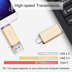 LEIZHAN Clé USB Type C 256 Go,Flash Drive USB 3.0 OTG pour Huawei Samsung Smartphone Android de Type C-Or