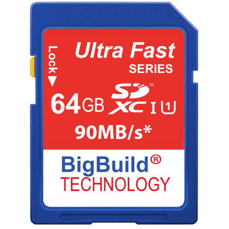 BigBuild Technology 64Go 90Mo/s Ultra Rapide Carte mémoire pour Camera de Canon EOS 800D, Classe 10 SD SDXC