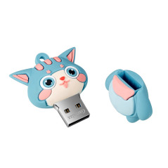 GARRULAX Clé USB 16 Go étanche en silicone USB 2.0 haute vitesse USB 2.0 avec stylo, stockage de la date, disque U (chat cyan)