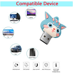 GARRULAX Clé USB 16 Go étanche en silicone USB 2.0 haute vitesse USB 2.0 avec stylo, stockage de la date, disque U (chat cyan)