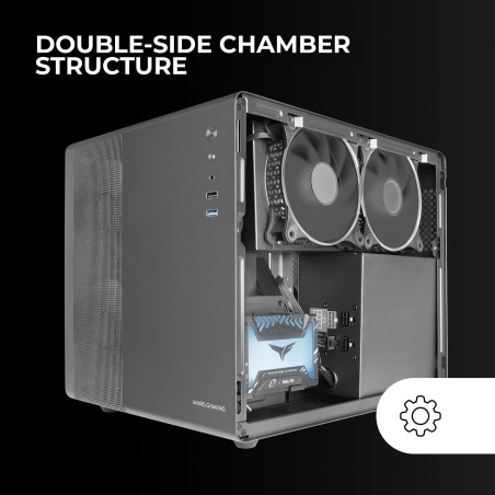Mars Gaming MCMPRO, Boîtier Professionnel Compact Micro-ATX, Fenêtre Latérale Complète en Verre Trempé, 3X Ventilateurs 120mm, P