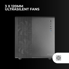 Mars Gaming MCMPRO, Boîtier Professionnel Compact Micro-ATX, Fenêtre Latérale Complète en Verre Trempé, 3X Ventilateurs 120mm, P