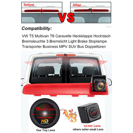 HD Auto IP68 1280pixels Haut Lampe Freinage lumière Vue arrière Caméra de recul Peut Ajuster l'angle Vision Nocturne Compatible 