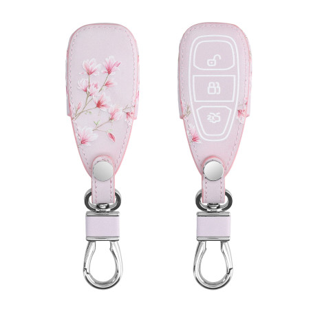 kwmobile Accessoire clé de Voiture Compatible avec Ford Keyless Go 3-Bouton - Coque en Simili Cuir pour Clef de Voiture Rose Cla