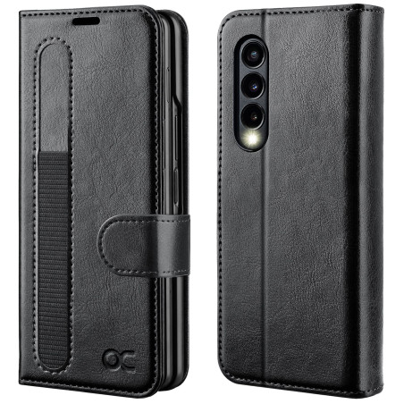 OCASE Coque Samsung Galaxy Z Fold 3 avec Porte S-Pen, Antichoc TPU Housse Samsung Z Fold3 Cuir PU Portefeuille Etui [RFID Blocag