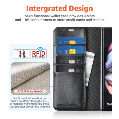 OCASE Coque Samsung Galaxy Z Fold 3 avec Porte S-Pen, Antichoc TPU Housse Samsung Z Fold3 Cuir PU Portefeuille Etui [RFID Blocag