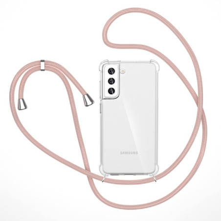 XTCASE Collier pour Samsung Galaxy S22 5G Coque, Etui avec Cordon - Tour de Cou Lanière en Corde - Transparente Silicone Housse 