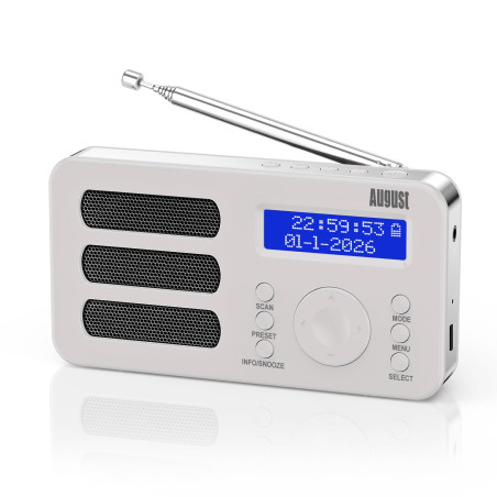 August MB225 - Radio Portable Rechargeable FM Dab RNT - Petite Radio Numérique Stéréo Portative Digitale avec Batterie Alarme Po