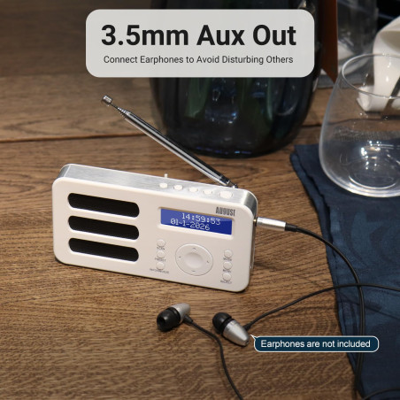 August MB225 - Radio Portable Rechargeable FM Dab RNT - Petite Radio Numérique Stéréo Portative Digitale avec Batterie Alarme Po