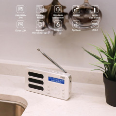 August MB225 - Radio Portable Rechargeable FM Dab RNT - Petite Radio Numérique Stéréo Portative Digitale avec Batterie Alarme Po