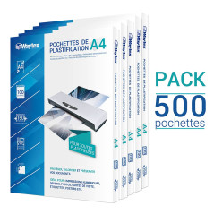 500 Pochettes de plastification A4 2x75 Microns par face soit 150 Microns finition brillante