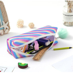 DUORUIMI Trousse à crayons arc-en-ciel avec paillettes - Grand sac à crayons pour filles - Organisateur de bureau de grande capa