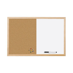 Bi-Office Budget - Tableau Mixte, d’Affichage en Liège et Blanc Magnétique Effaçable à Sec, Cadre en Bois, 60 x 45 cm