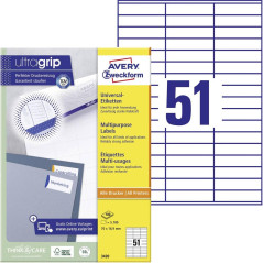 Avery 5100 Etiquettes Autocollantes Multi-usages (51 par Feuille) - 70x16,9mm - Impression Laser - Jet d'Encre - Blanc (3420)
