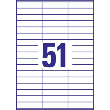 Avery 5100 Etiquettes Autocollantes Multi-usages (51 par Feuille) - 70x16,9mm - Impression Laser - Jet d'Encre - Blanc (3420)