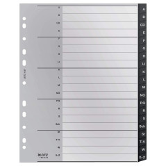 Leitz Intercalaires, 20 Onglets A-Z, A4, Extra-Large, Plastique 90% Recyclé, Écologique, Qualité Premium, Recycle, Gris, 1207000