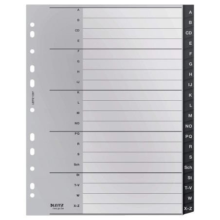 Leitz Intercalaires, 20 Onglets A-Z, A4, Extra-Large, Plastique 90% Recyclé, Écologique, Qualité Premium, Recycle, Gris, 1207000