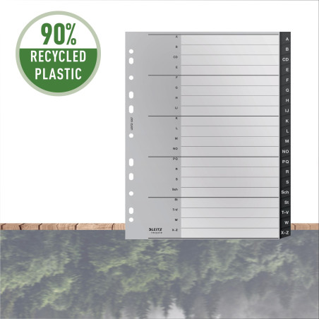 Leitz Intercalaires, 20 Onglets A-Z, A4, Extra-Large, Plastique 90% Recyclé, Écologique, Qualité Premium, Recycle, Gris, 1207000
