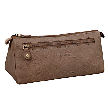 STILORD Alexis Trousse pour Femme en Cuir aux Motifs Fleuris Trousse de Maquillage Pochette Étui pour Crayons Cuir Véritable Vin