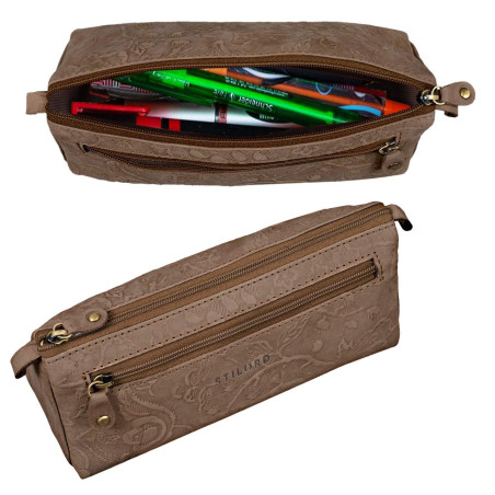 STILORD Alexis Trousse pour Femme en Cuir aux Motifs Fleuris Trousse de Maquillage Pochette Étui pour Crayons Cuir Véritable Vin