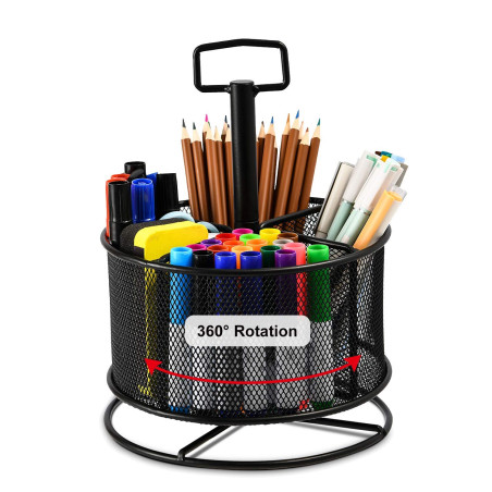 Marbrasse Organiseur de Bureau en Maille, Porte-Stylo Multifonction Rotatif à 360 Degrés, Organiseur Stationnaire 4 Compartiment