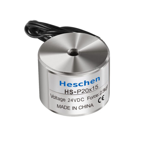 Heschen Électroaimant Aimant solénoïde P20/15, diamètre extérieur : 20 mm, DC 24 V, 2.5 kg/2,5 kilogram