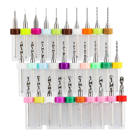 Genmitsu jeu de mèches pour circuits imprimés 30pcs, 0,1mm-3,0mm, 1/8" queue cannelée en spirale Mèches de toupie CNC pour la gr