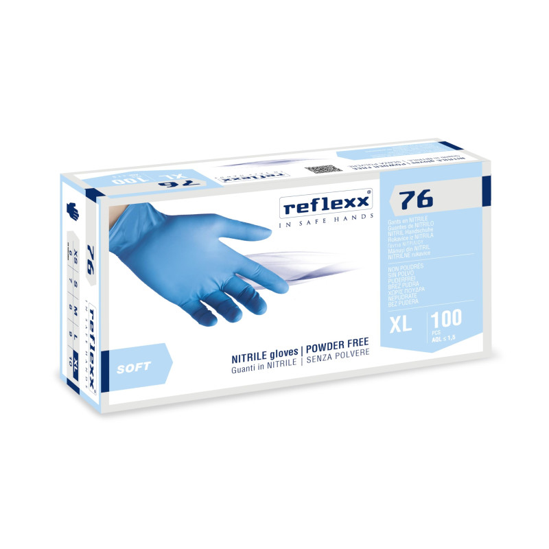 Reflexx R76/Xl Gants en nitrile sans poussière 3,5 g, taille XL, 100 pièces, bleu clair Reflexx R76/Xl Gants en nitrile sans poussière 3,5 g, taille XL, 100 pièces, bleu clair