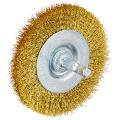 kwb Brosse à disque, fine, fil de laiton, Ø 75 mm pour le métal et la pierre, brosse métallique pour perceuse, y compris tige he