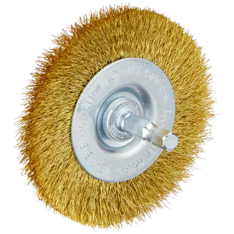 kwb Brosse à disque, fine, fil de laiton, Ø 75 mm pour le métal et la pierre, brosse métallique pour perceuse, y compris tige he kwb Brosse à disque, fine, fil de laiton, Ø 75 mm pour le métal et la pierre, brosse métallique pour perceuse, y compris tige he