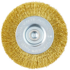 kwb Brosse à disque, fine, fil de laiton, Ø 75 mm pour le métal et la pierre, brosse métallique pour perceuse, y compris tige he