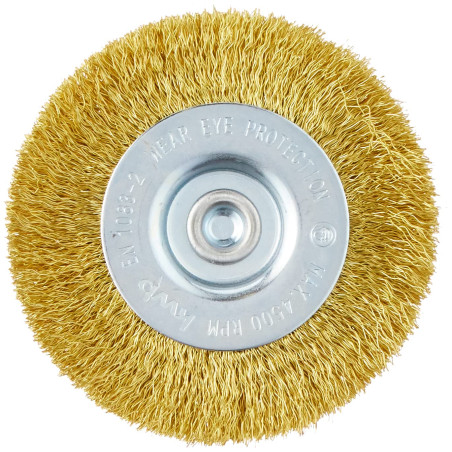 kwb Brosse à disque, fine, fil de laiton, Ø 75 mm pour le métal et la pierre, brosse métallique pour perceuse, y compris tige he