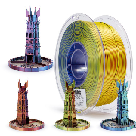 ZIRO PLA Filament Tricolore Coextrusion Soie 3D Imprimante Filament 1.75mm pour Imprimante 3D et Stylo 3D, Multicolor PLA Filame