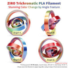 ZIRO PLA Filament Tricolore Coextrusion Soie 3D Imprimante Filament 1.75mm pour Imprimante 3D et Stylo 3D, Multicolor PLA Filame