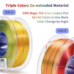 ZIRO PLA Filament Tricolore Coextrusion Soie 3D Imprimante Filament 1.75mm pour Imprimante 3D et Stylo 3D, Multicolor PLA Filame
