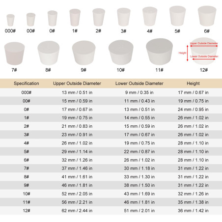Labasics 10PK 6# Bouchons en caoutchouc solide - Taille:26mm Bouteille, 32mm Haut, 28mm Longueur - Bouchons en caoutchouc blancs