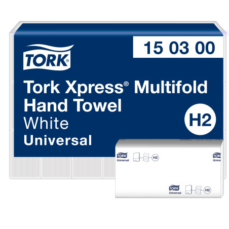 Tork Xpress Essuie-mains interfoliés - 150300 - Papiers d'essuyage pliés en M, qualité Universal pour Distributeur H2 - Essuie-m