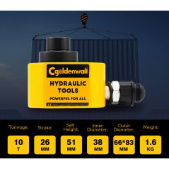 CGOLDENWALL 10T Vérin Hydraulique, Course 26mm, Auto-Hauteur 51mm, Surface Effective 11.3cm², Industriel pour La Construction Mé