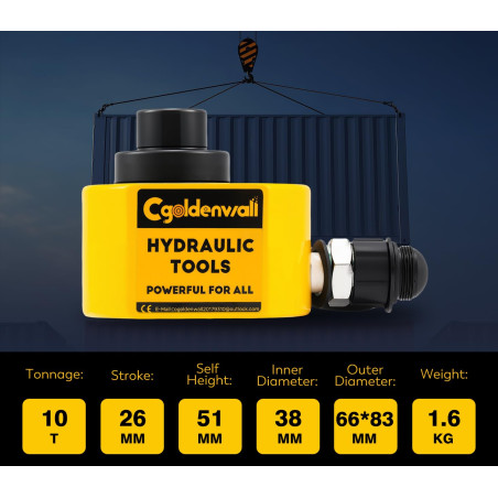 CGOLDENWALL 10T Vérin Hydraulique, Course 26mm, Auto-Hauteur 51mm, Surface Effective 11.3cm², Industriel pour La Construction Mé