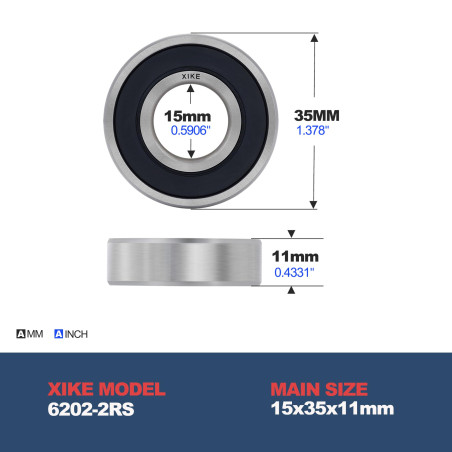 XiKe 4 pièces 6202-2RS Roulement à billes 15x35x11mm, Chromé acier et Double scellé et Pré-lubrifié, 6202RS Roulements à billes